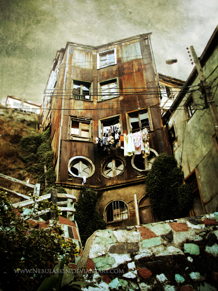 バルパライーソの海港都市の歴史的街並み　